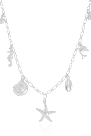 Gargantilha Elos Pingentes Marítimos Ródio Branco - 50 cm