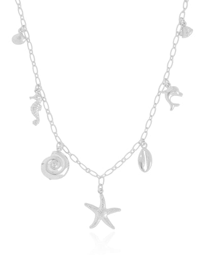 Colar Elos Pingentes Marítimos Ródio Branco - 50 cm