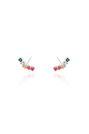 Brinco Ear Cuff Zircônias Coloridas Ródio Branco