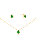 Conjunto Gota Esmeralda Cravejada Banhado a Ouro 18K