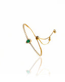 Pulseira Tennis Riviera Cristal Ajustável com Pingente Gota Verde Esmeralda Cravejada Cristal