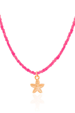 Choker Miçanga Rosa Estrela do Mar Banhado a Ouro 18K