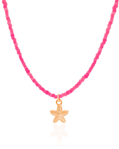 Choker Miçanga Rosa Estrela do Mar Banhado a Ouro 18K - 32 cm