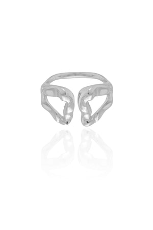 Anel Ajustável Orgânico Vazado Tamanho M Ródio Branco