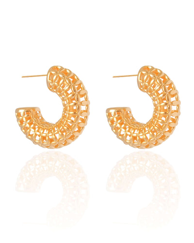 Brinco Argola Tubo Tela 3,1 cm Banhado a Ouro 18K