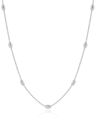 Gargantilha Longa Gomos Ovais 3 mm Ródio Branco - 70 cm