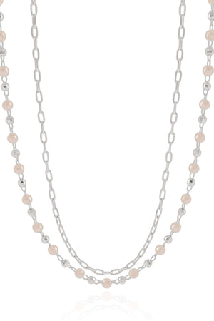 Gargantilha Dupla Elos Pérolas Ródio Branco