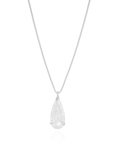 Colar Longo Gota Cristal 2,6 cm Ródio Branco - 60 cm