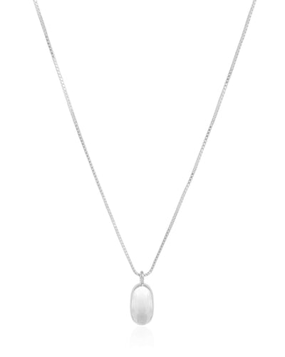 Colar Veneziana com Pingente Oval Liso Ródio Branco - 45 cm