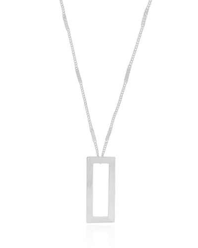 Colar Grumet Achatada Retângulo Vazado Liso Ródio Branco - 40 cm