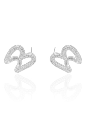 Brinco Argola Coração Vazado Cravejado Cristal 2.2 cm Ródio Branco