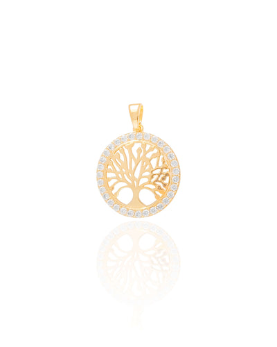 Pingente Árvore da Vida Cravejada Cristal 2,5 cm Banhado a Ouro 18K