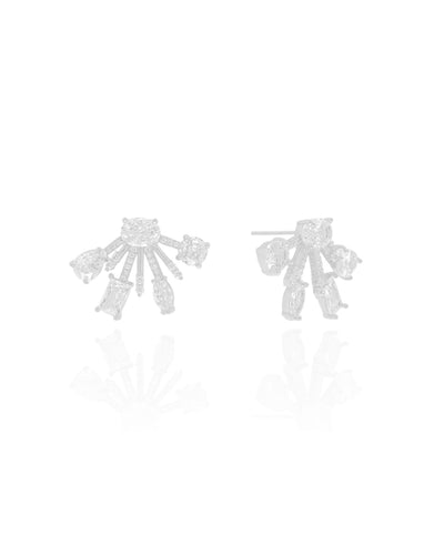 Brinco Filetes Cravejados Geométricos Cristal Ródio Branco