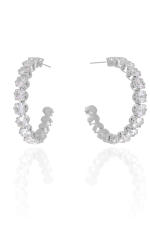 Brinco Argola Pontos de Luz Cristal 3.7 cm Ródio Branco