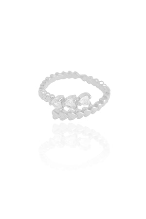 Anel Ajustável Corações Cristal Tamanho M Ródio Branco