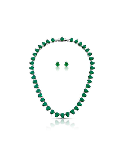 Conjunto Gargantilha Riviera Gota Verde Esmeralda com Fecho Gaveta Click e Brinco