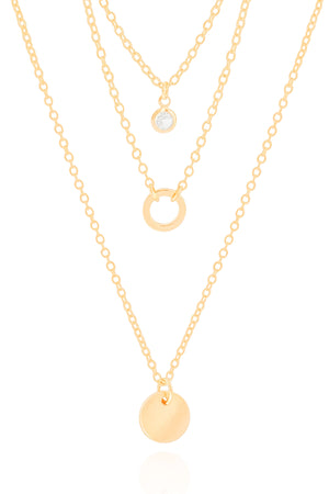 Gargantilha Tripla Ponto de Luz com Circulos Banhado a Ouro 18K - 40 cm