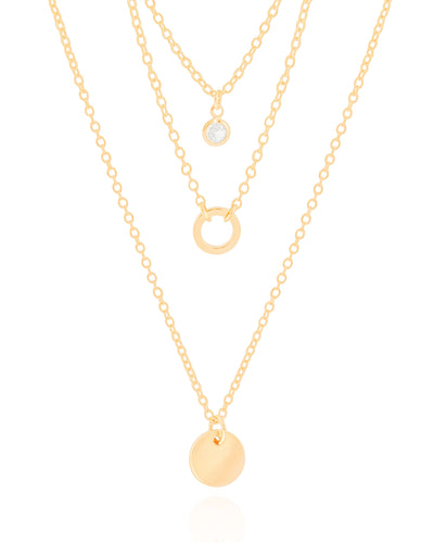 Colar Tripla Ponto de Luz com Círculos Banhado a Ouro 18K - 40 cm