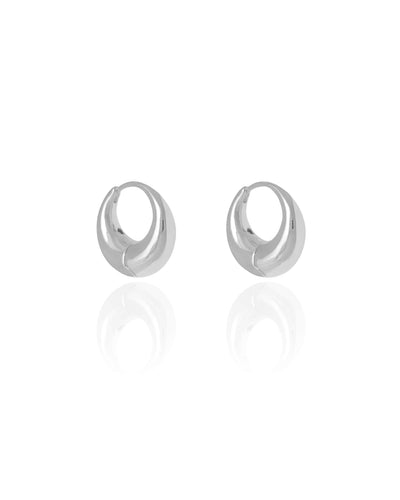 Brinco Argola Click Abaulada Lisa 1.6 cm Ródio Branco