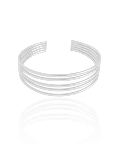 Bracelete 5 Filetes Tubo Ródio Branco