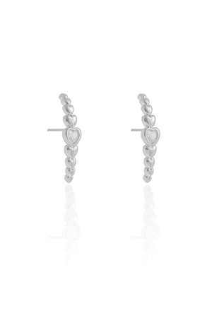 Ear Hook Corações Cravação Inglesa Cristal 2.4 mm Ródio Branco