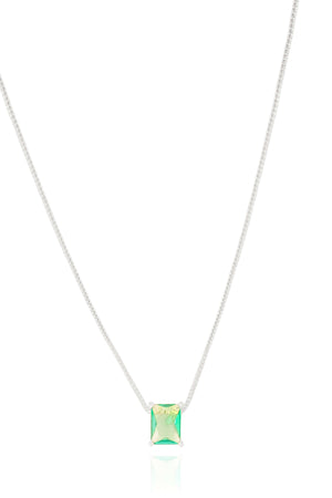 Gargantilha Pingente Retangular Turmalina Ródio Branco - 45 cm