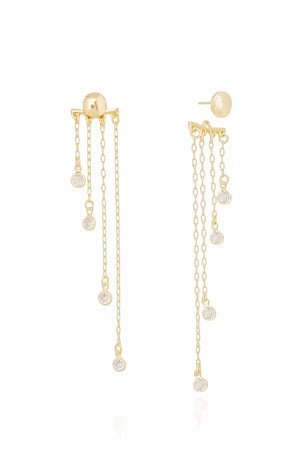 Ear Jacket Redondo Liso Franjas Pontos de Luz Cristal Banhado a Ouro 18K