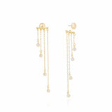 Ear Jacket Redondo Liso Franjas Pontos de Luz Cristal Banhado a Ouro 18K
