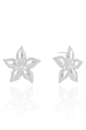 Brinco Flor Lisa 2.9 cm Ródio Branco