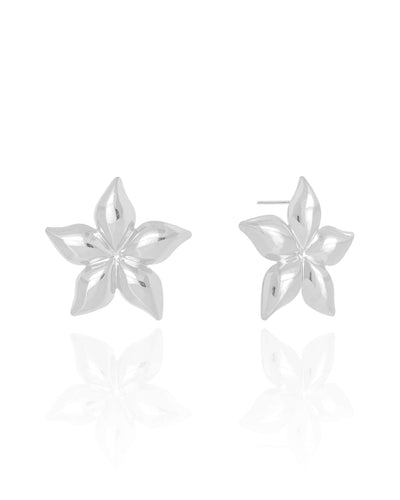 Brinco Flor Lisa 2.9 cm Ródio Branco