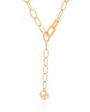 Gargantilha Gravata Elos Ovais Cubo Ponto de Luz Cristal Banhado a Ouro 18K - 45 cm