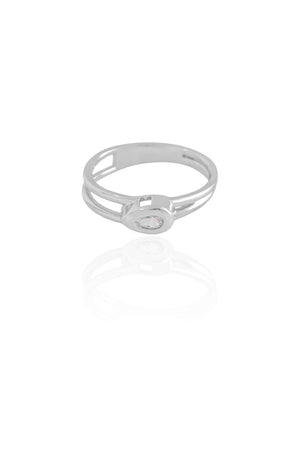 Anel Vazado Gota Cristal Tamanho 16 Ródio Branco