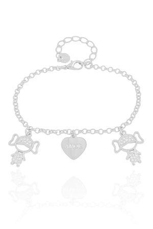 Pulseira Filhas Meninas com Coração Amor Ródio Branco