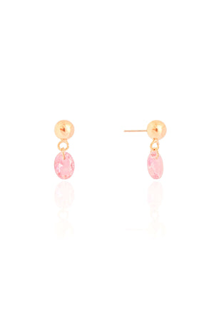 Brinco Infantil Bolinha Safira Rosa Oval Banhado a Ouro 18K