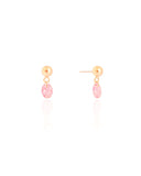 Brinco Infantil Bolinha Safira Rosa Oval Banhado a Ouro 18K