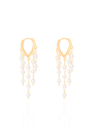 Brinco Argola Franja Pérola Banhado a Ouro 18K