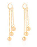 Brinco Argola Click Franjas Bolas Lisas 7.6 cm Banhado a Ouro 18K