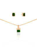 Conjunto Retangular Esmeralda Cravejado Cristal Banhado na Ouro 18K