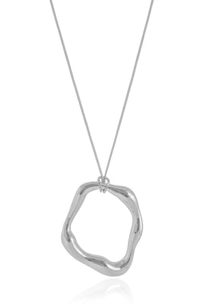 Gargantilha Longa Pingente Orgânico Vazado 3.8 cm Ródio Branco - 65 cm