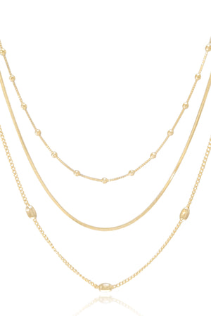 Gargantilha Tripla Bolinhas e Rabo de Rato Banhado a Ouro 18K