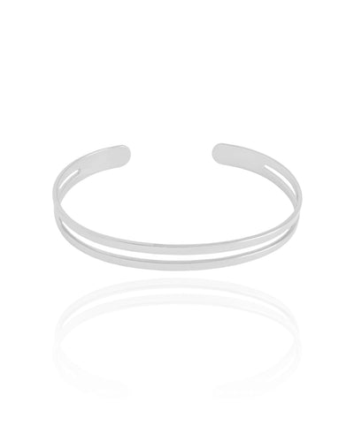 Bracelete Liso Flat Dois Filetes 6 mm Ródio Branco