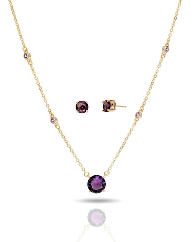 Conjunto Ponto de Luz Ametista Colar Veneziana e Brinco