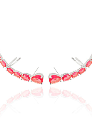 Ear Cuff Pontos de Luz Ovais Rubi Cravejado Cristal Ródio Branco