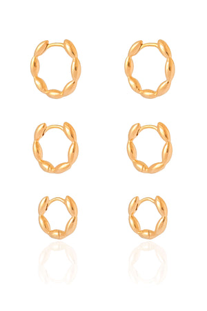 Trio de Argolas Gomos Lisos Banhado a Ouro 18K