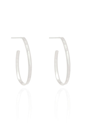 Brinco Argola Oval Fio Reto Liso 3.4 cm Ródio Branco