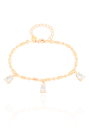 Pulseira Gomos Gotas Cristal Banhado a Ouro 18K