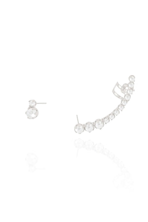Brinco Ear Cuff Pérolado Ródio Branco