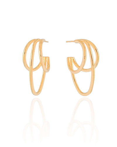 Brinco Argola Filetes Lisos 3,5 cm Banhado a Ouro 18K