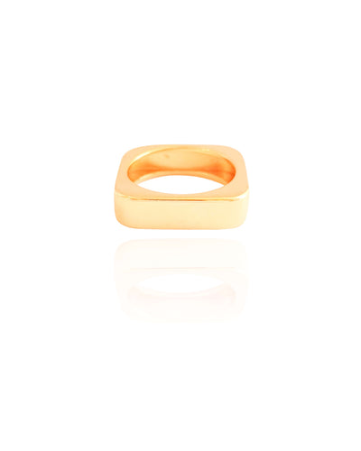 Anel Quadrado Liso Tamanho 12 Banhado a Ouro 18K