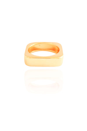 Anel Quadrado Liso Tamanho 20 Banhado a Ouro 18K
